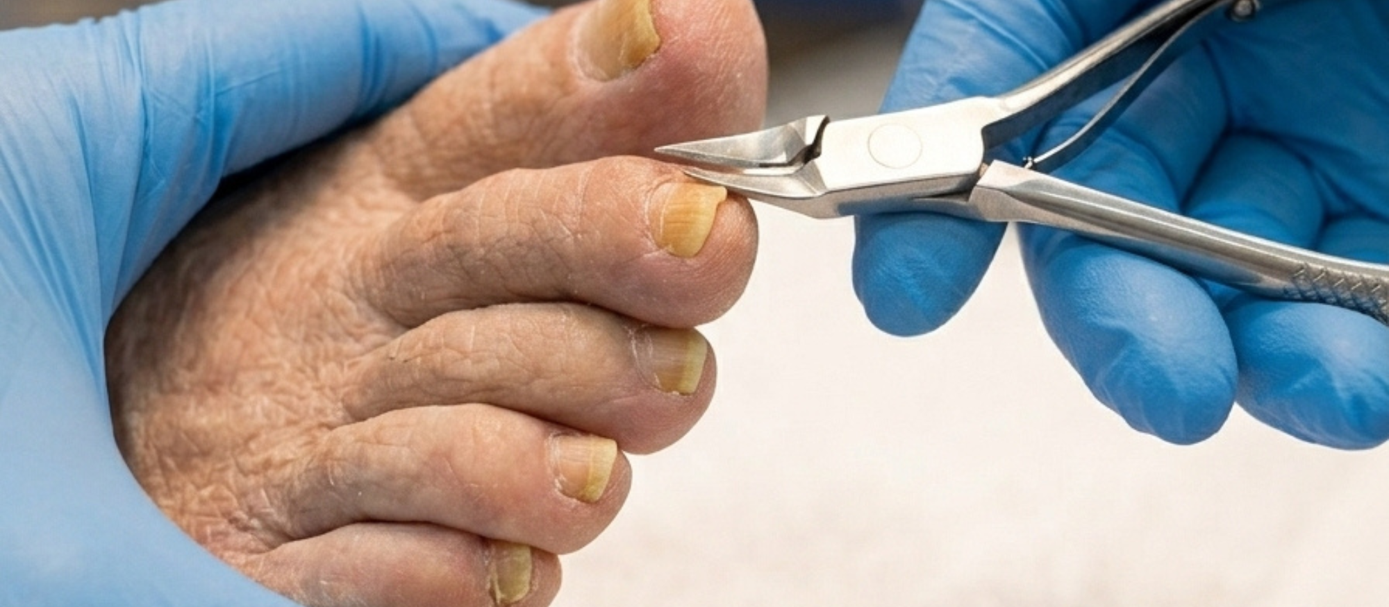 Procedimiento de pedicure médico siendo realizado con instrumental estéril en CAPD, Zona 14