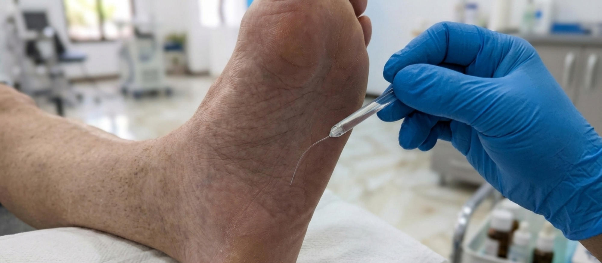 Prueba de sensibilidad con monofilamento durante evaluación de neuropatía en CAPD